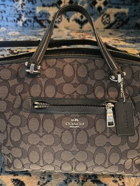 Coach Brown Signature Monogram Satchel with Black Trim
